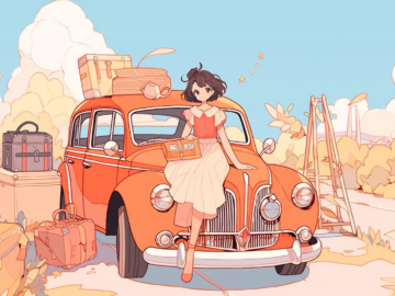 girl sitting on a car ready to travel