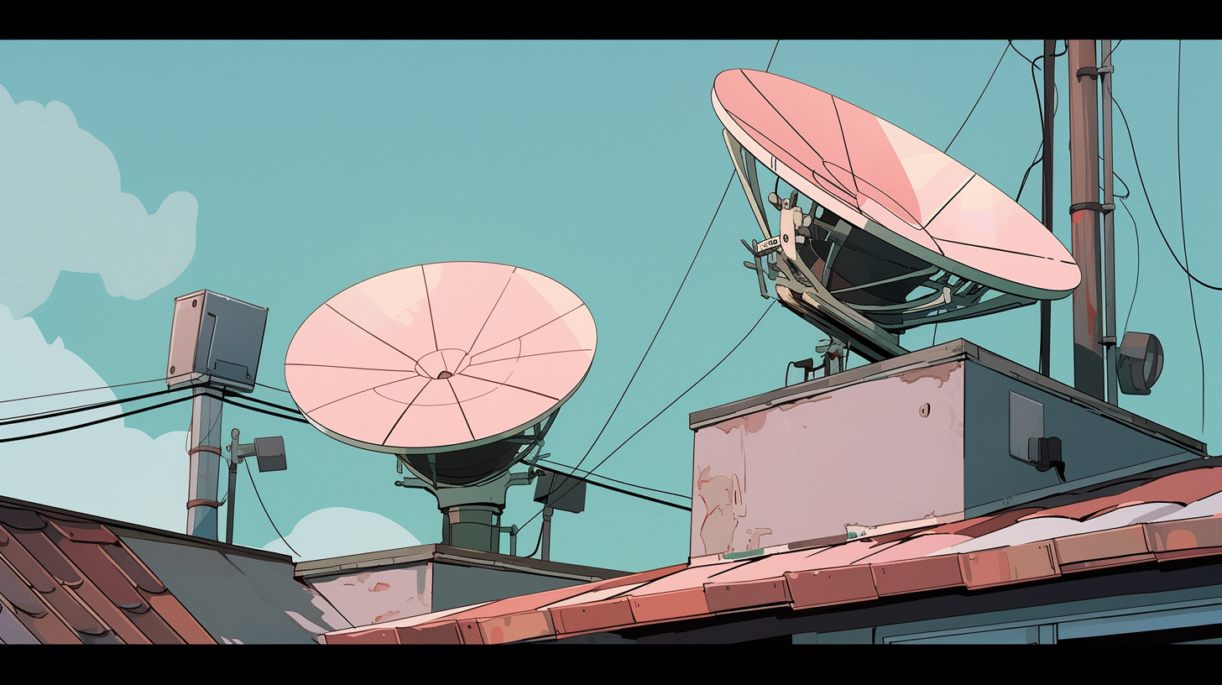 two pink antennas on a roof that fall in love