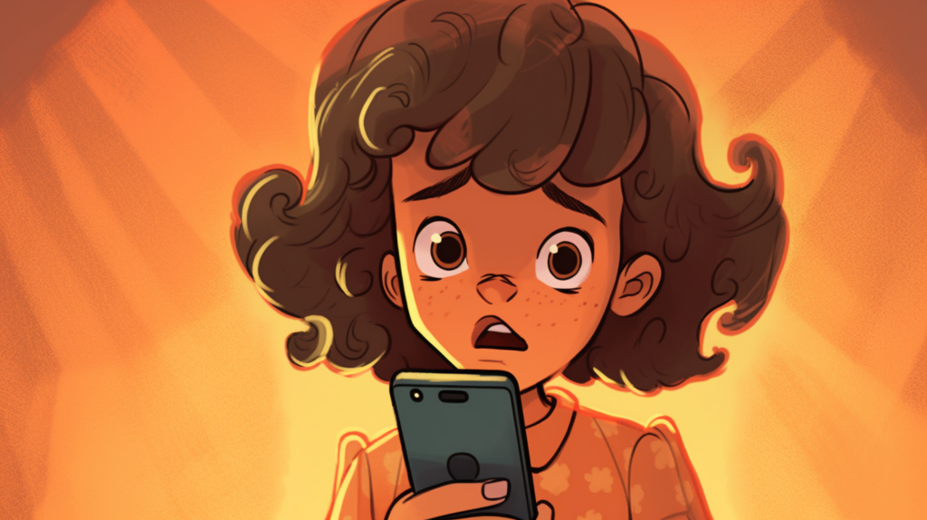 Girl holding up her phone looking worried