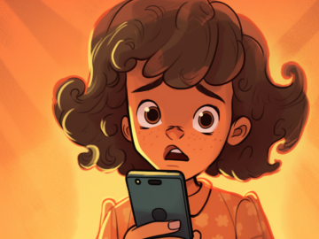 Girl holding up her phone looking worried