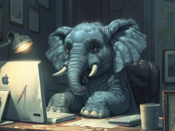 An elephant using a computer