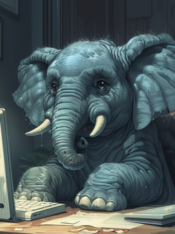 An elephant using a computer