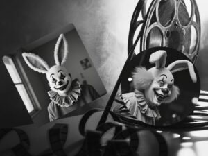 Rabbit eared clowns in black and white